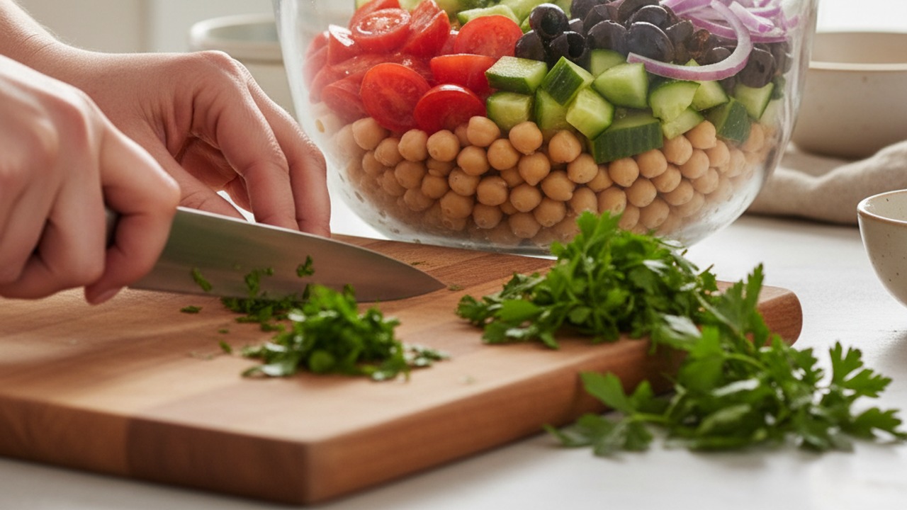 Chop the vegetables and herbs