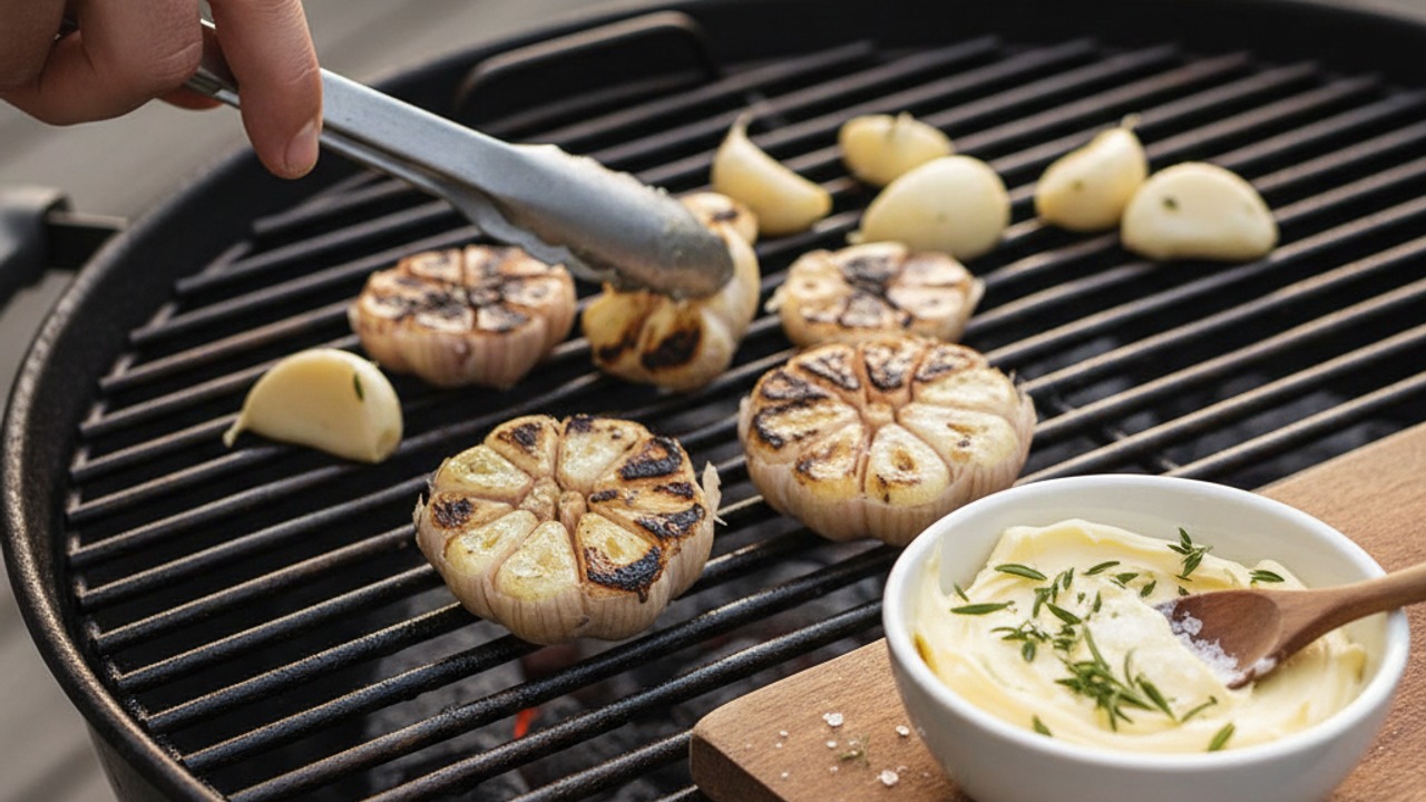 Make the charred garlic‑herb compound butter