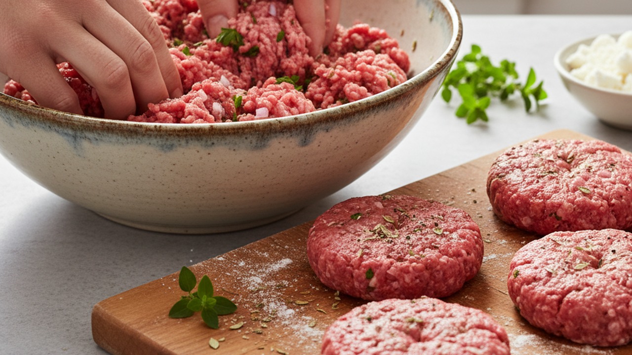 Mix and shape the lamb patties