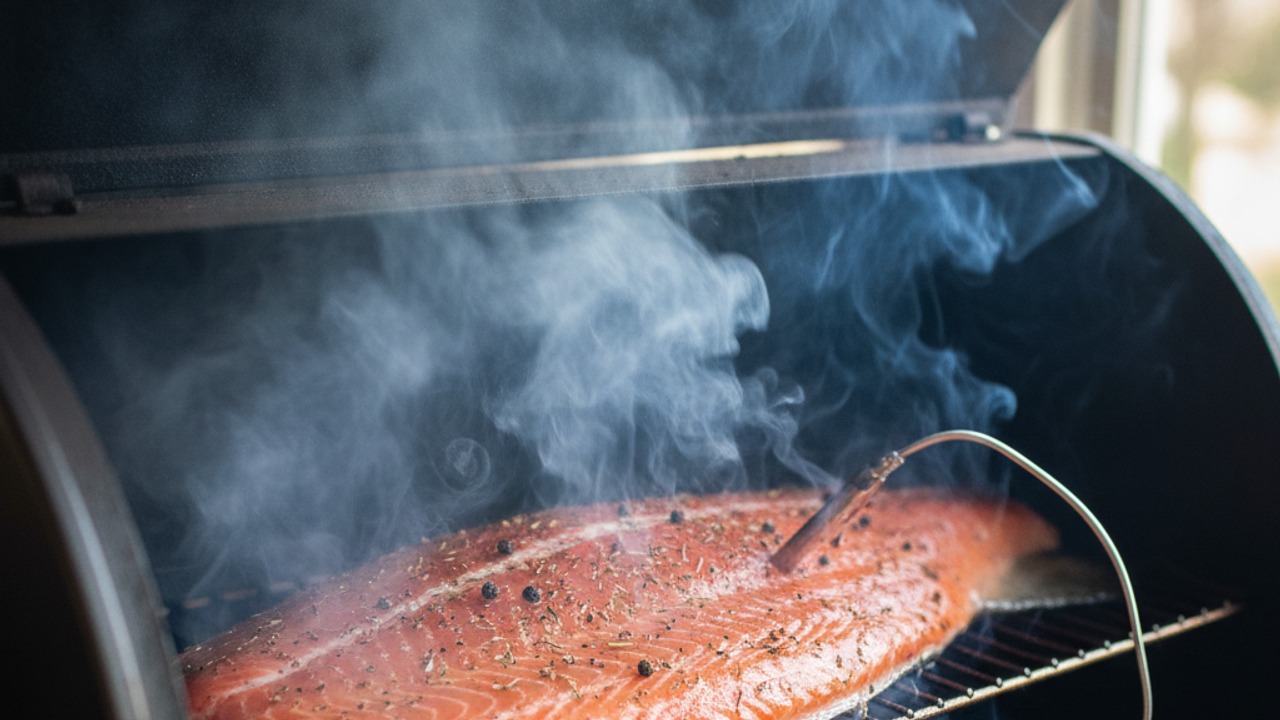 Prepare smoker and hot-smoke the salmon