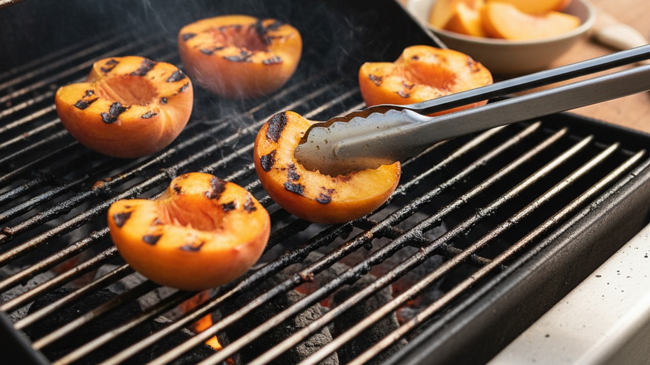 Char the peach halves
