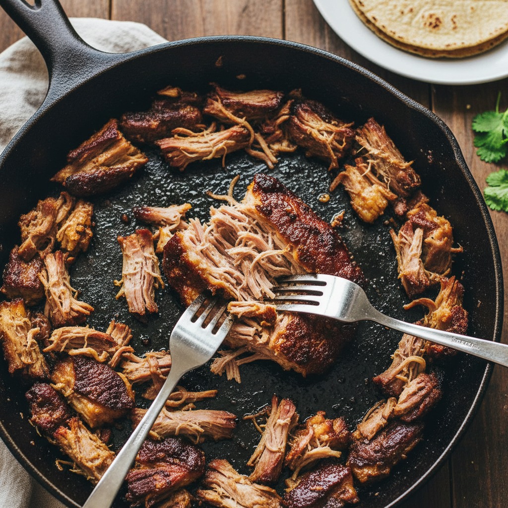 Shred and crisp the carnitas