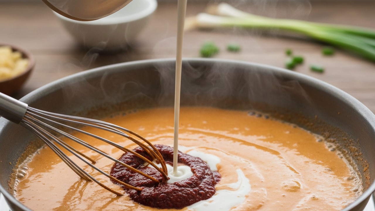 Make the gochujang cream sauce
