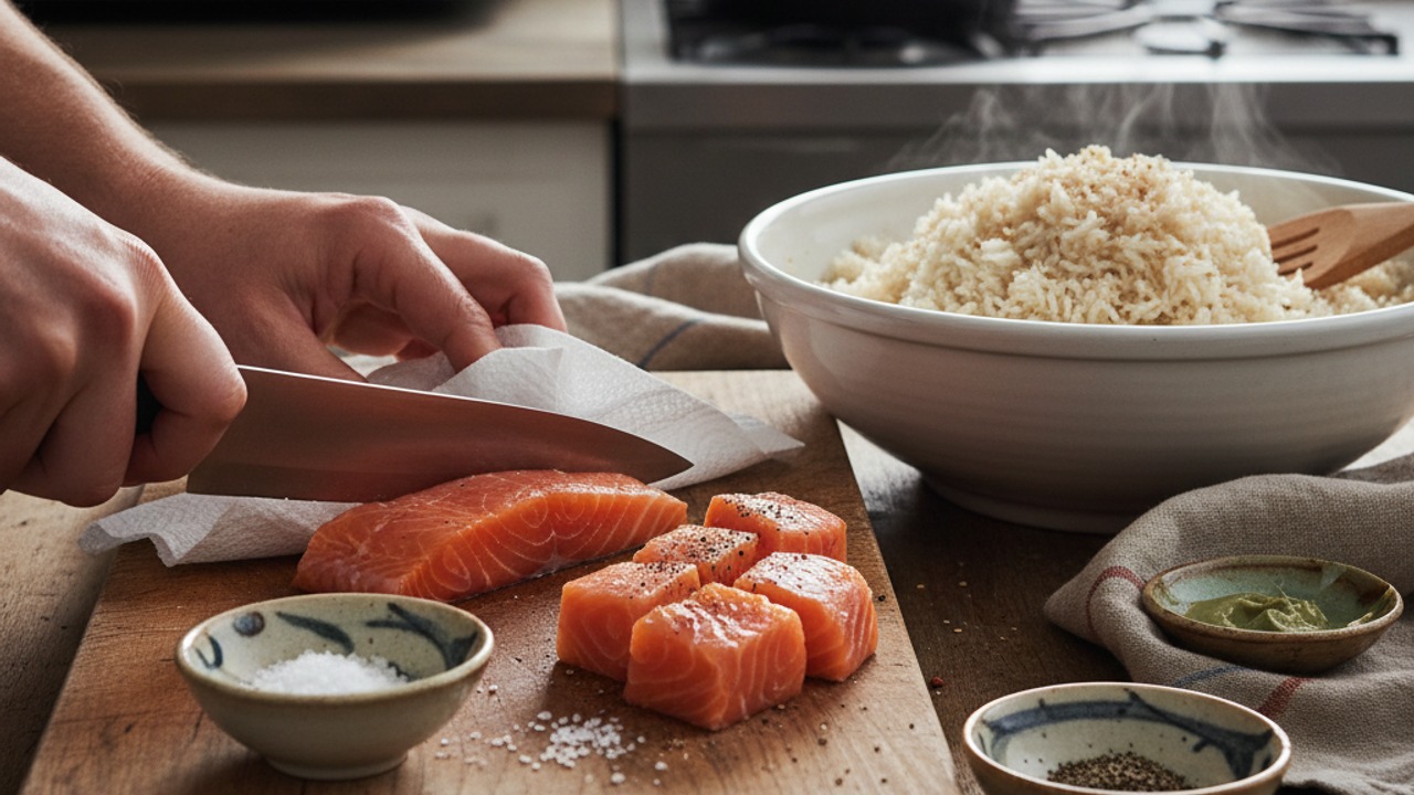 Prep the salmon and rice