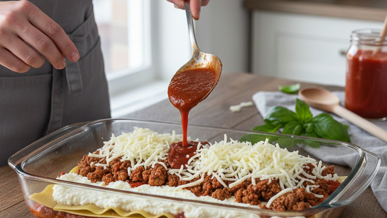 Assemble the no-boil lasagna