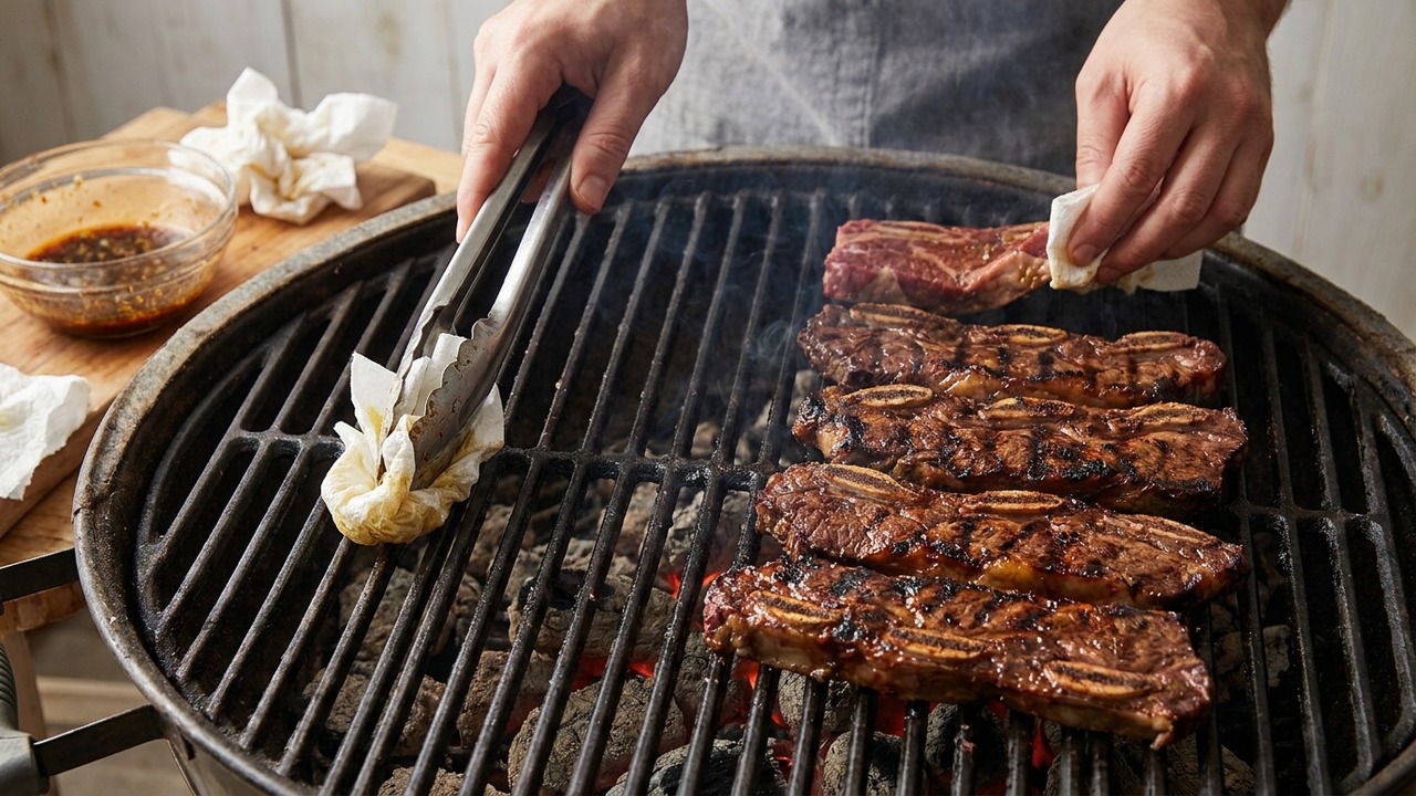 Preheat grill and sear the ribs