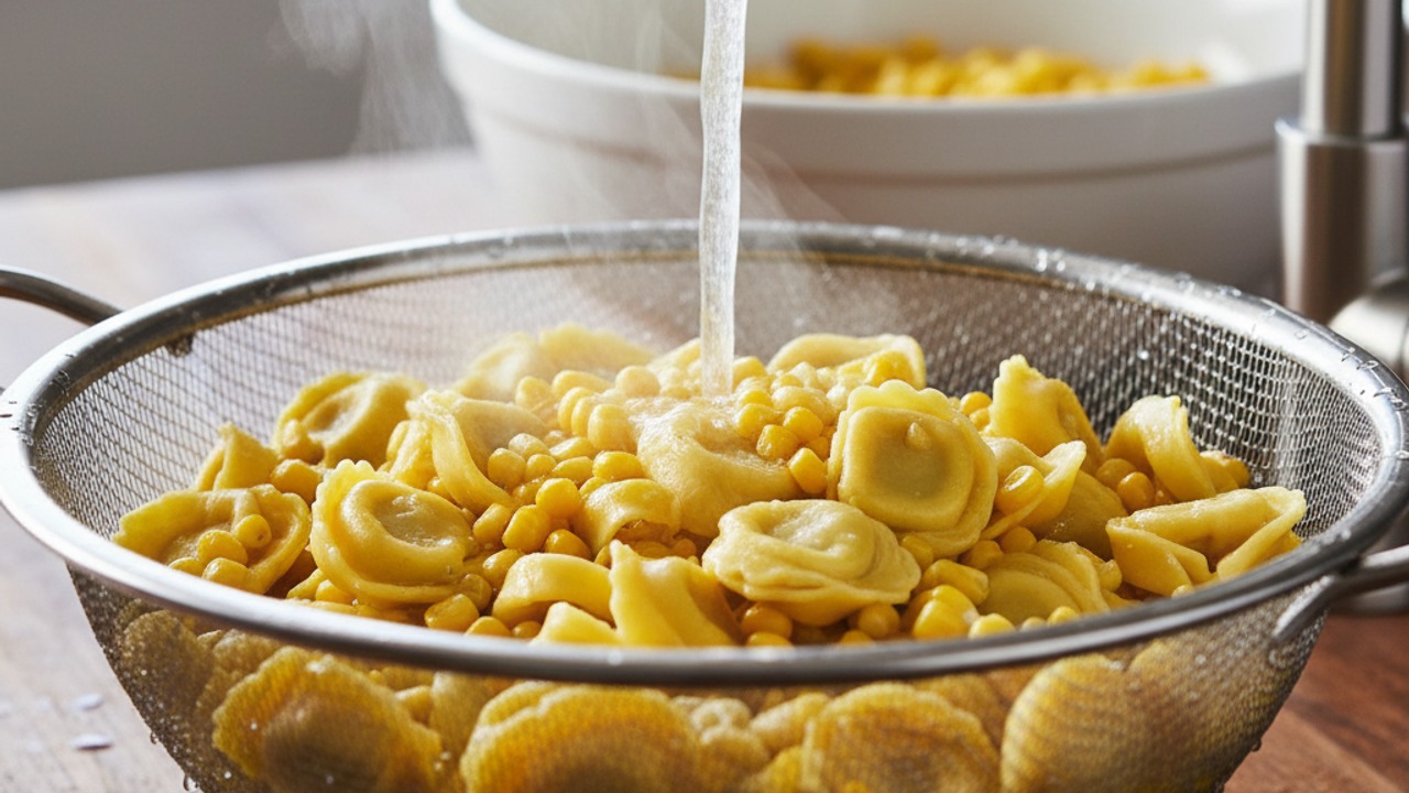 Cook tortellini and corn