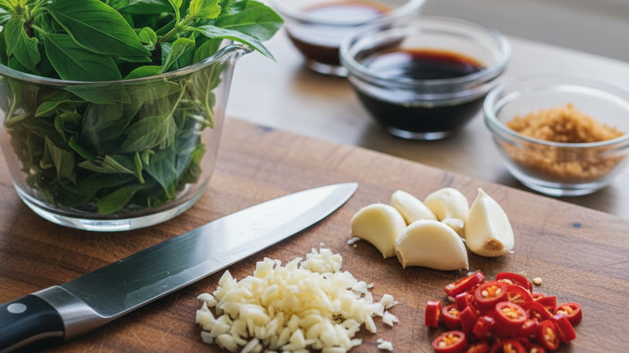 Prepare aromatics and basil
