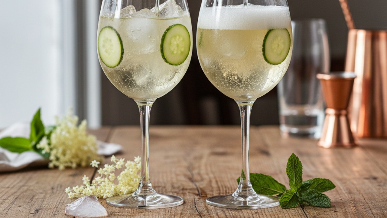 Combine elderflower liqueur and sparkling wine