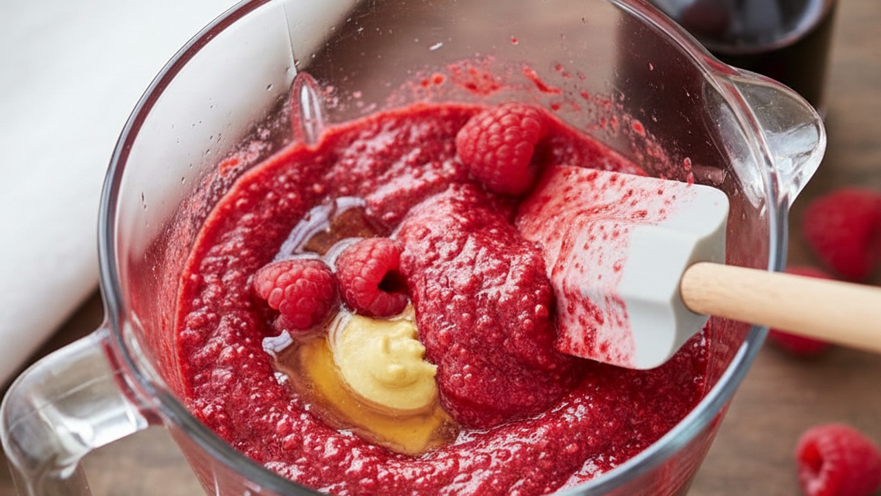 Puree raspberries and acids