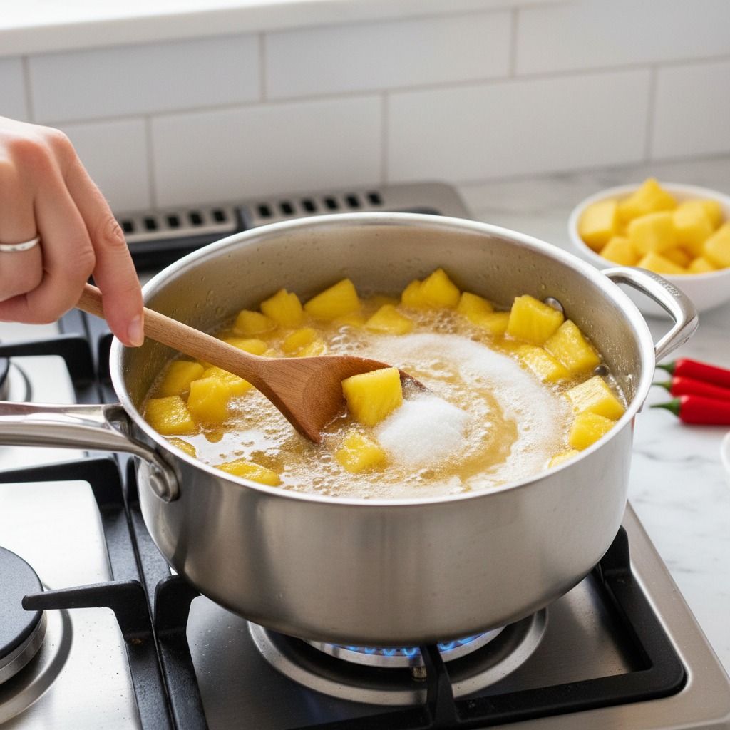 Cook pineapple and sugar