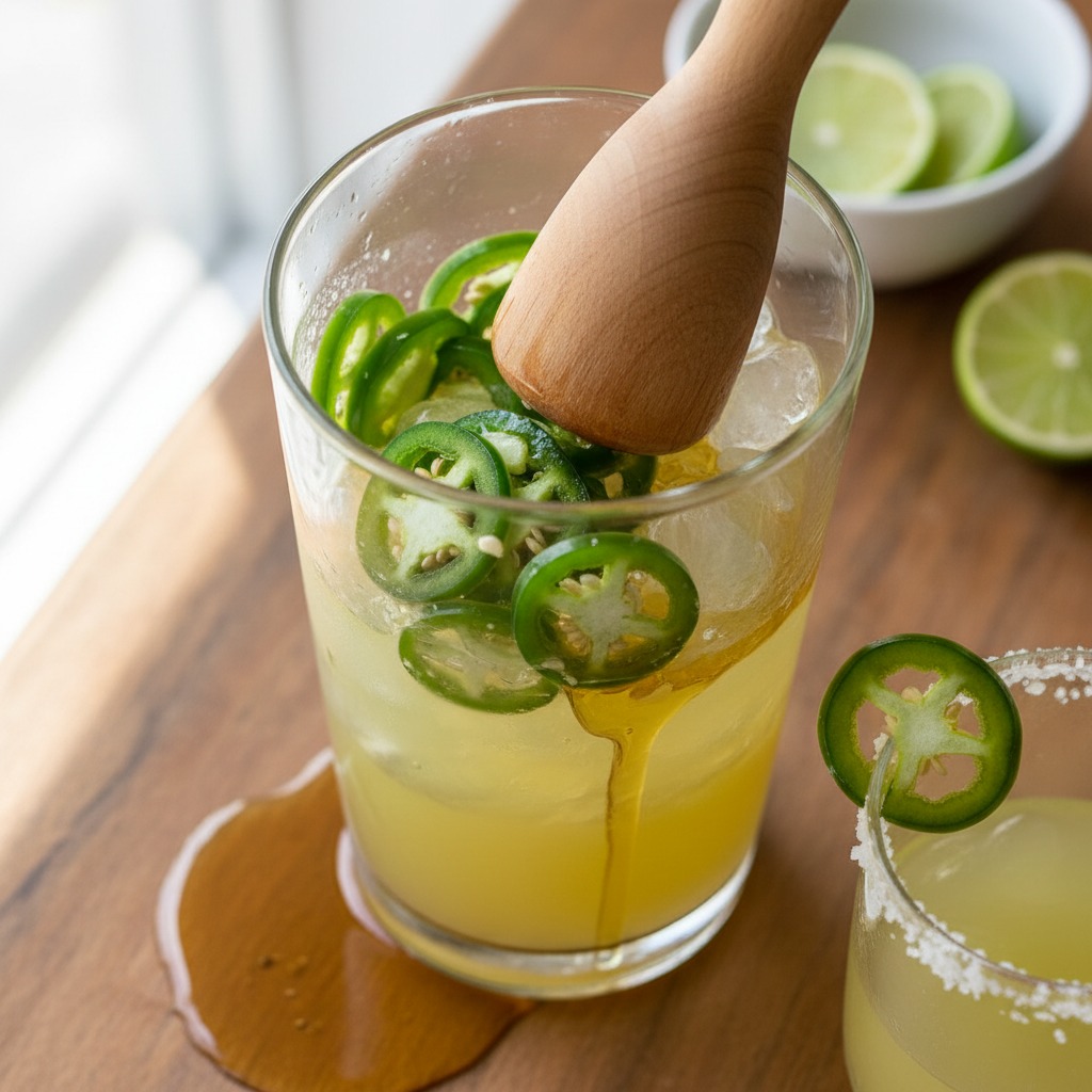 Muddle jalapeño with lime and agave