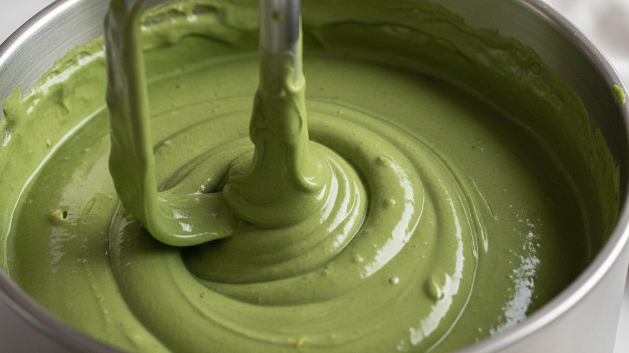 Churn the matcha custard