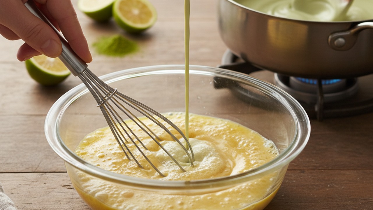 Temper yolks and make custard
