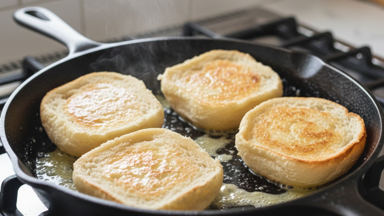 Toast buns in butter