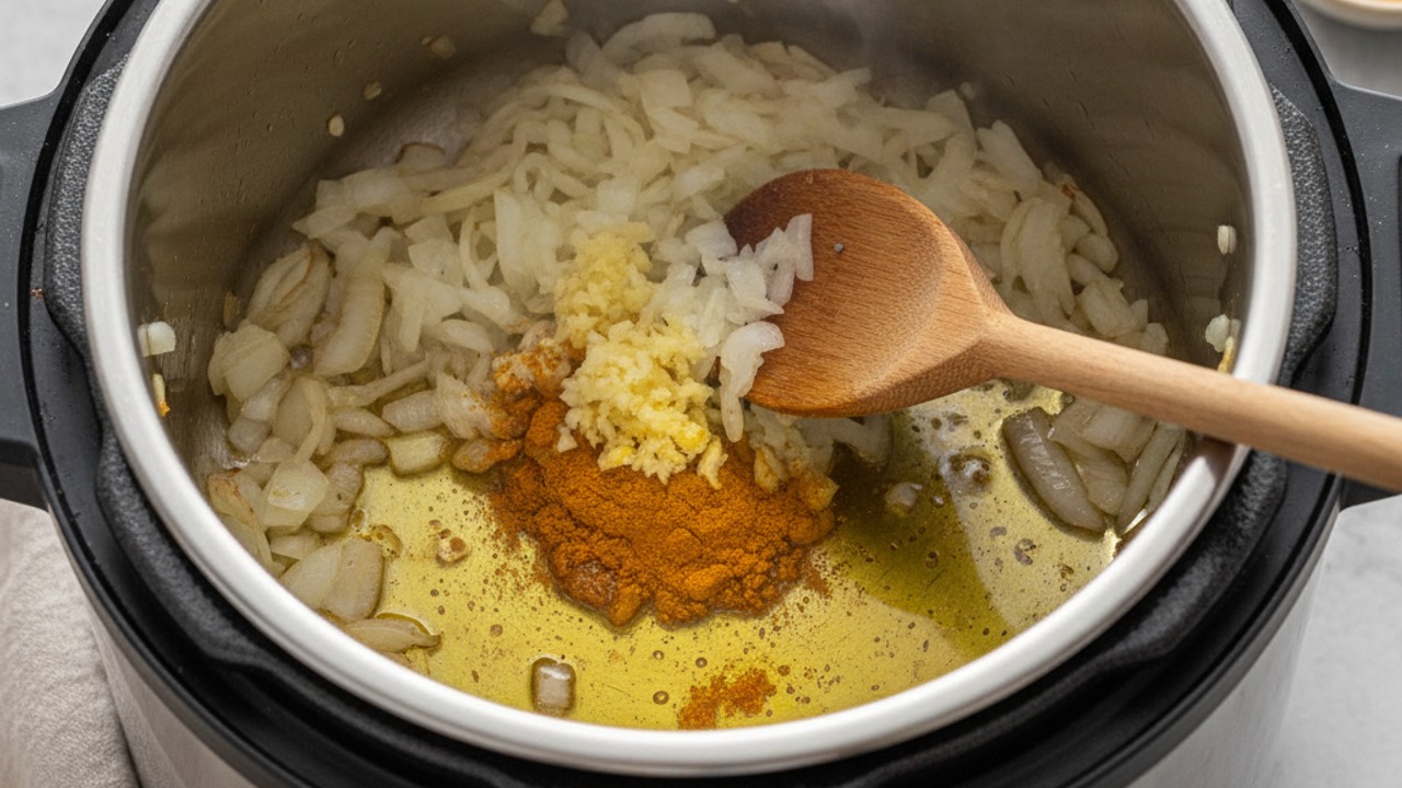 Sauté aromatics and spices