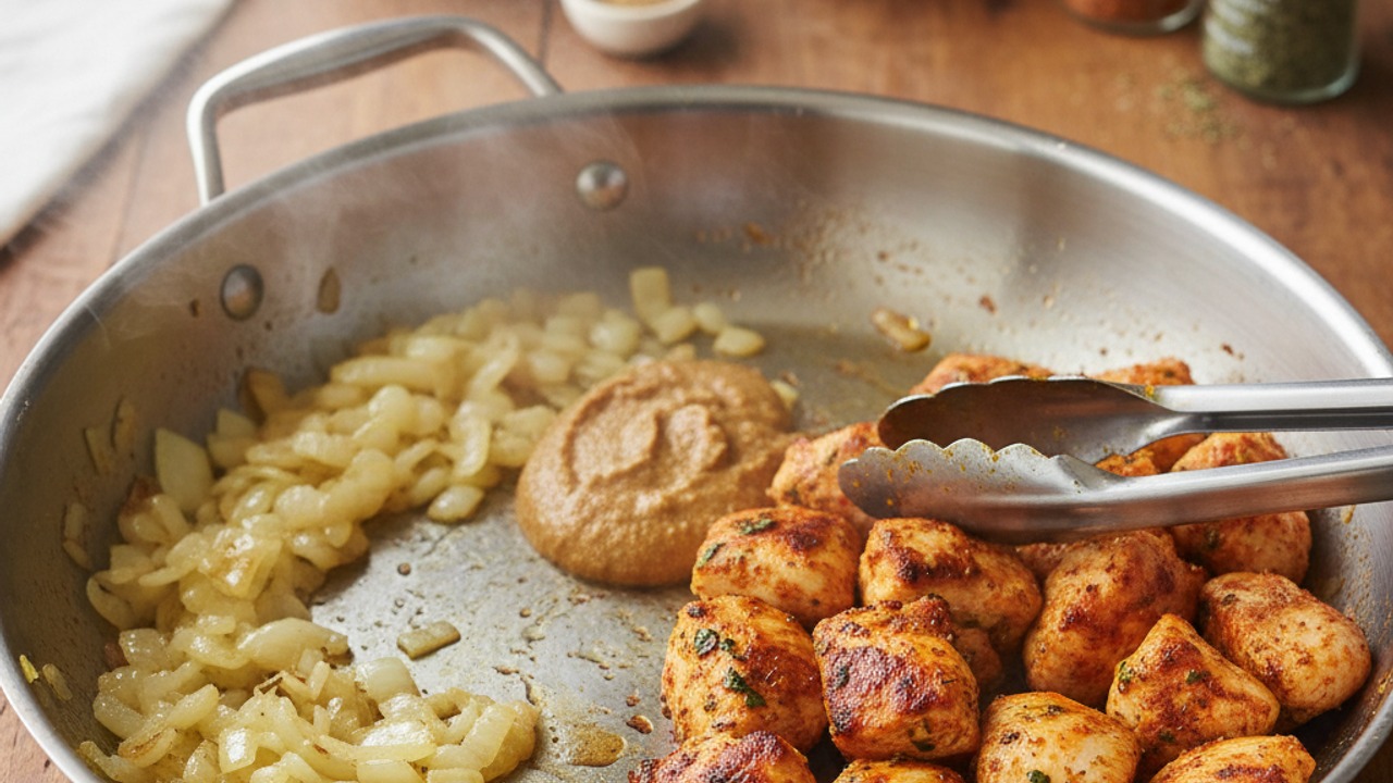 Sauté the aromatics and brown the chicken