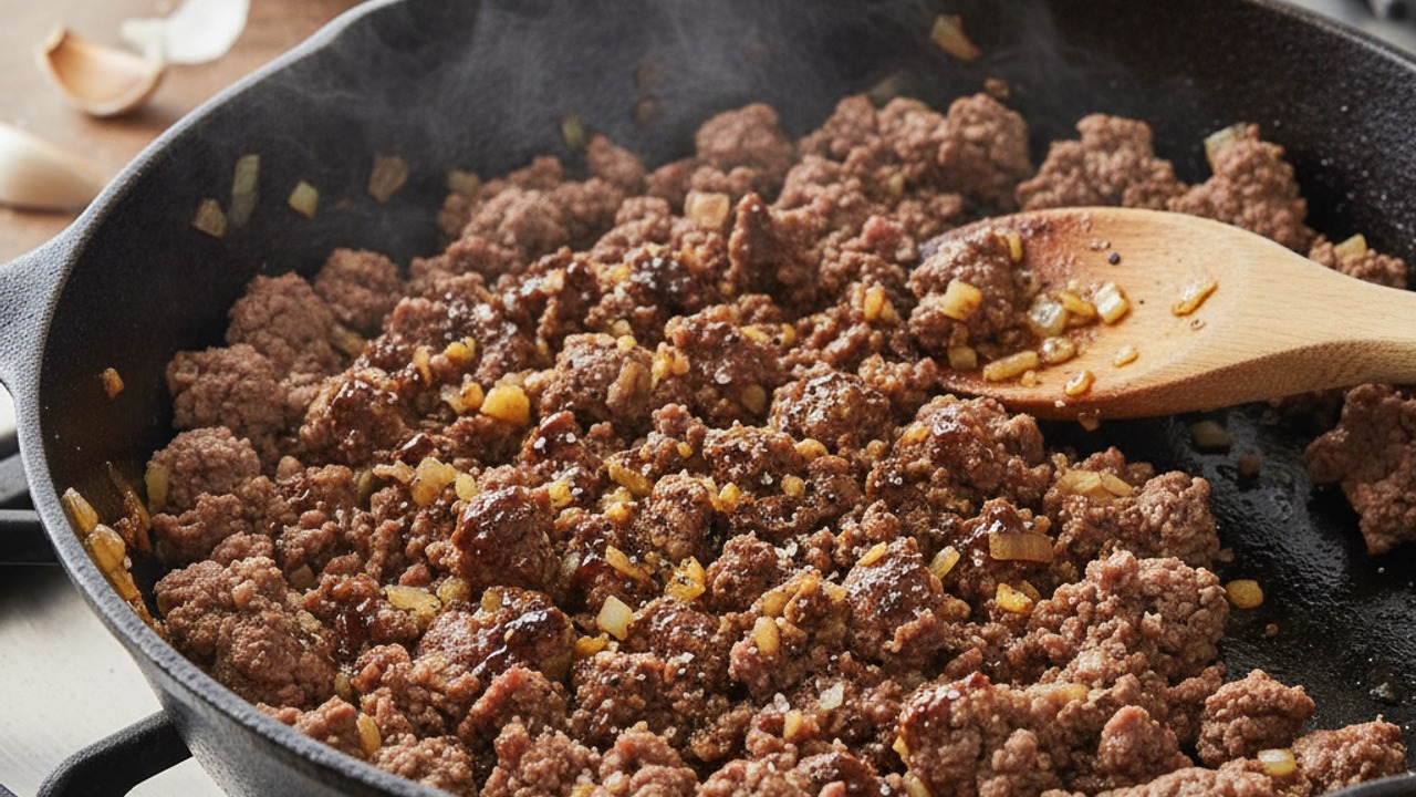 Brown the beef with aromatics