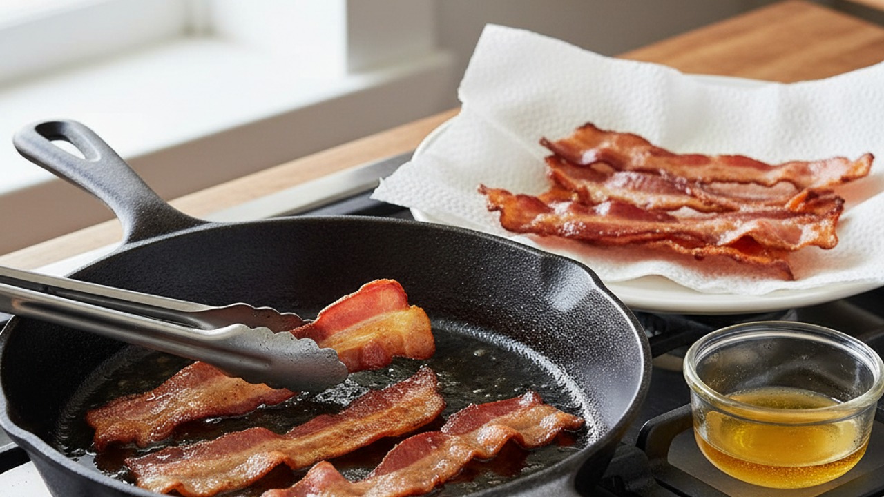 Crisp the bacon and reserve fat