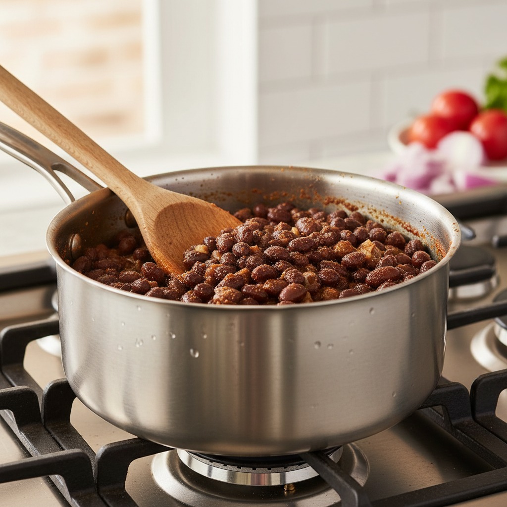 Warm and season the black beans