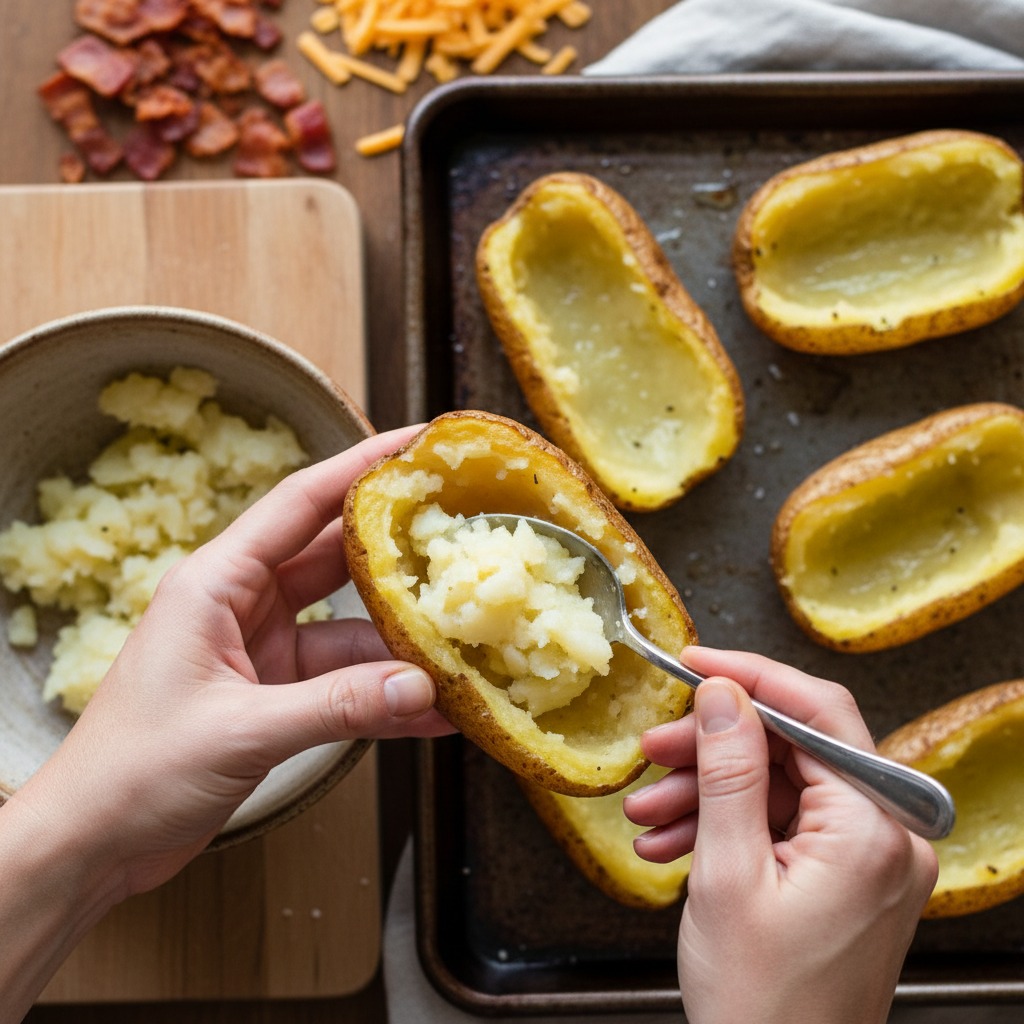 Halve and scoop the potatoes