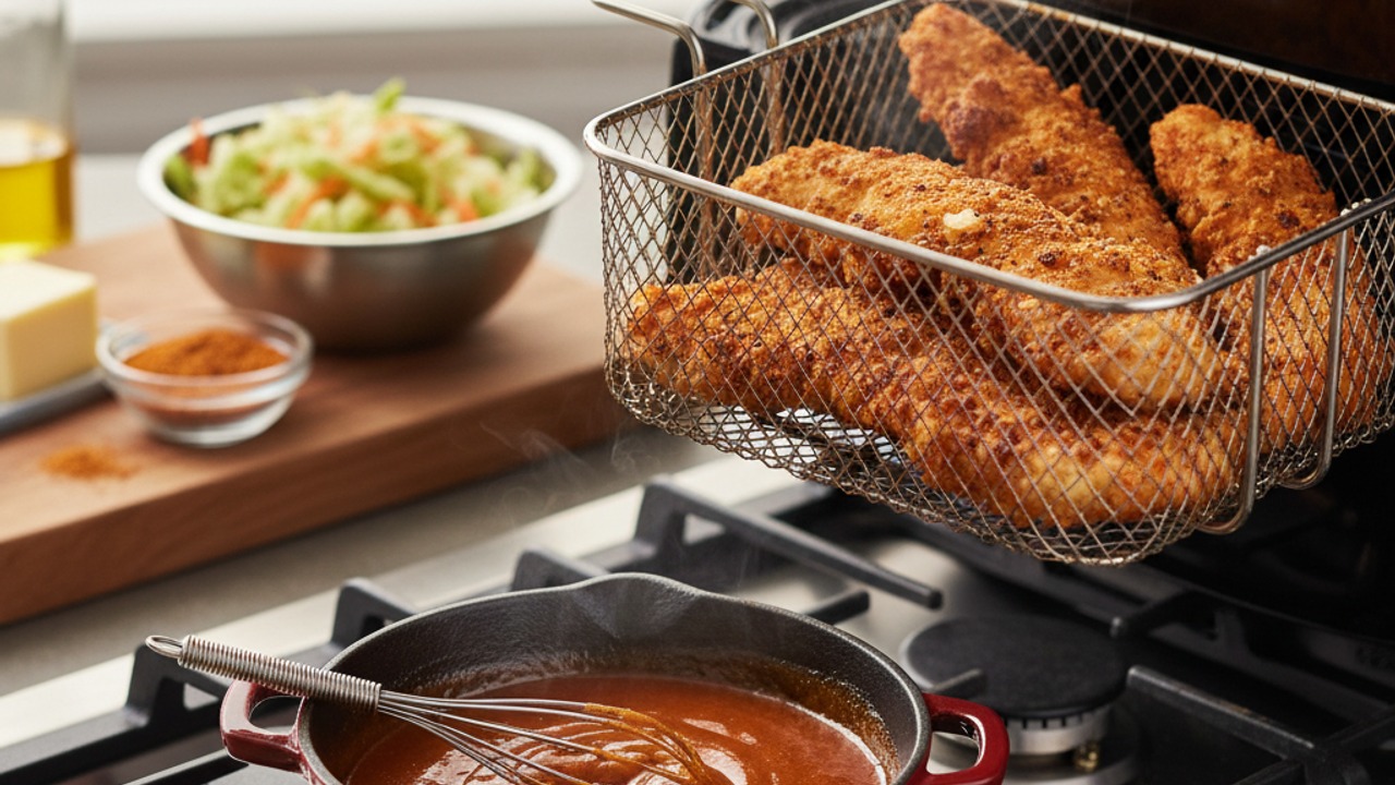 Air-fry the strips and make Nashville glaze