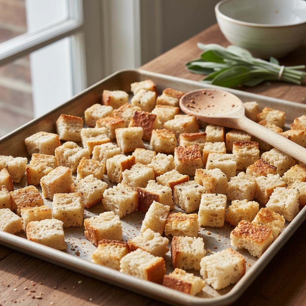 Toast the bread cubes