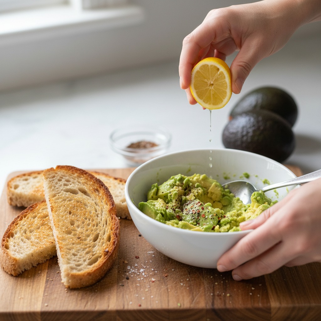 Toast bread and make avocado smash