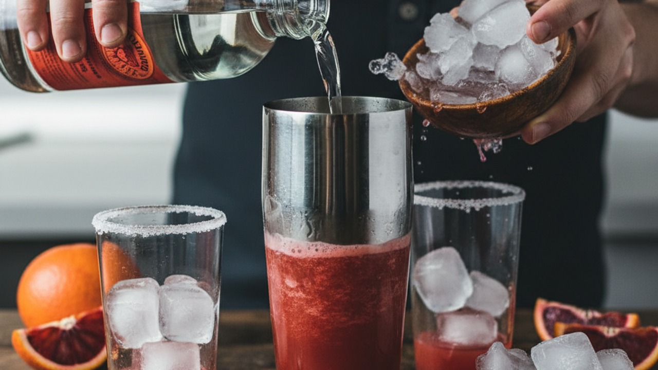 Add tequila, ice, and shake