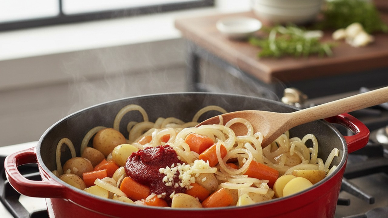 Sauté aromatics and vegetables