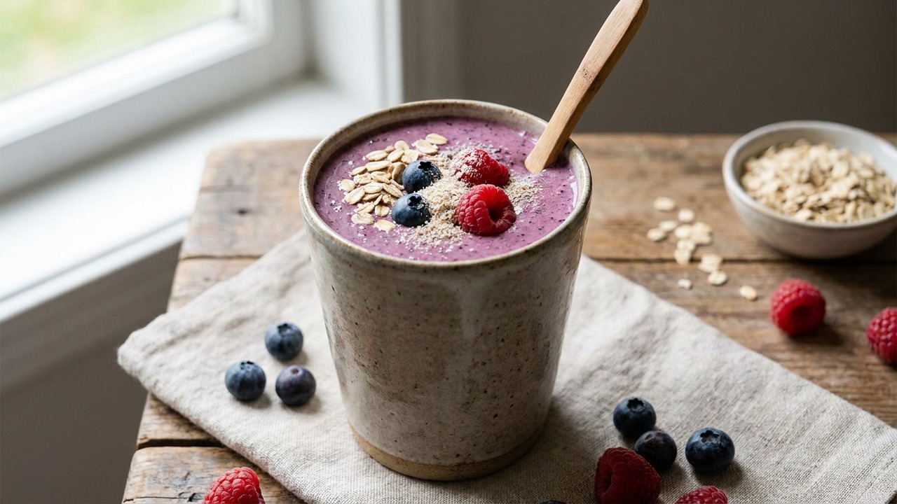 Fiber-Packed Smoothie with Psyllium Husk, Oats and Mixed Berries