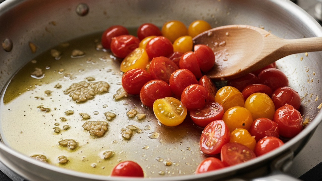 Sauté garlic and tomatoes
