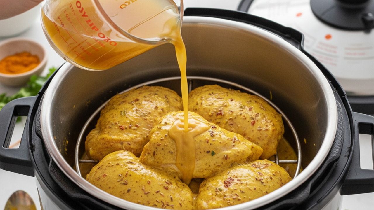 Instant Pot: pressure cook the marinated chicken