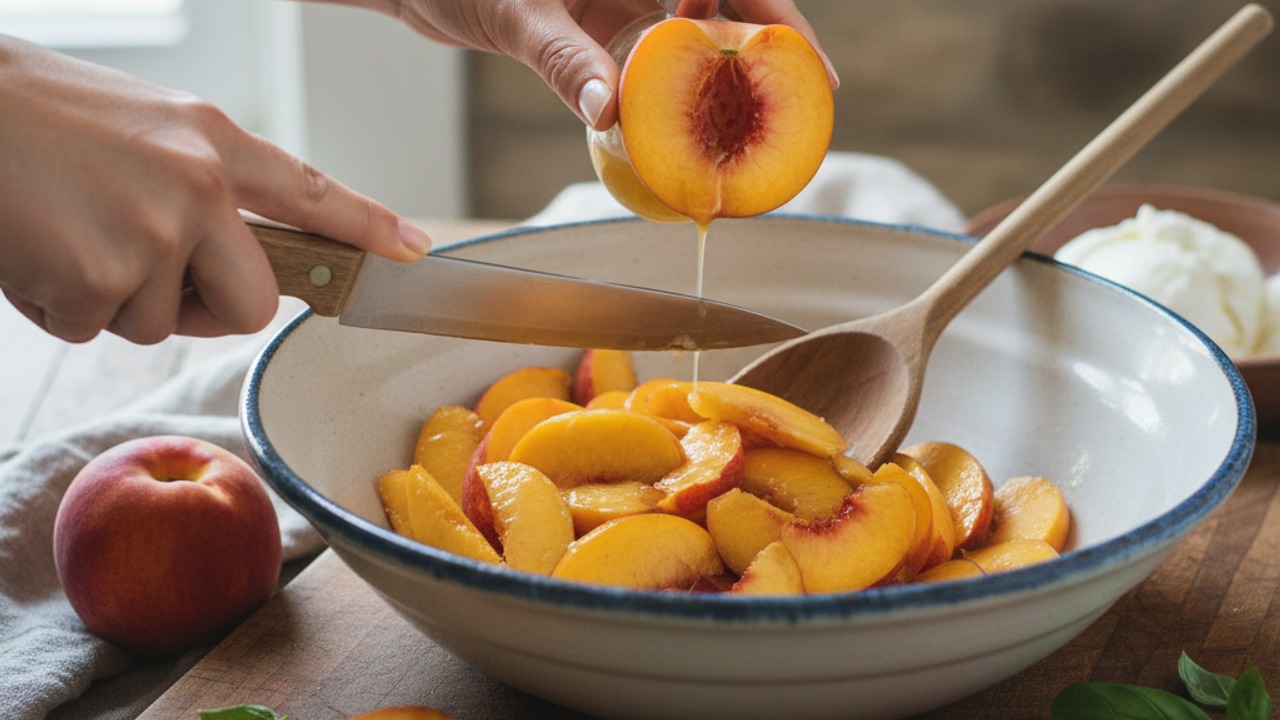 Slice the peaches