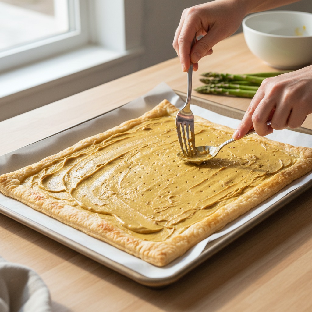 Prepare the puff pastry and mustard base