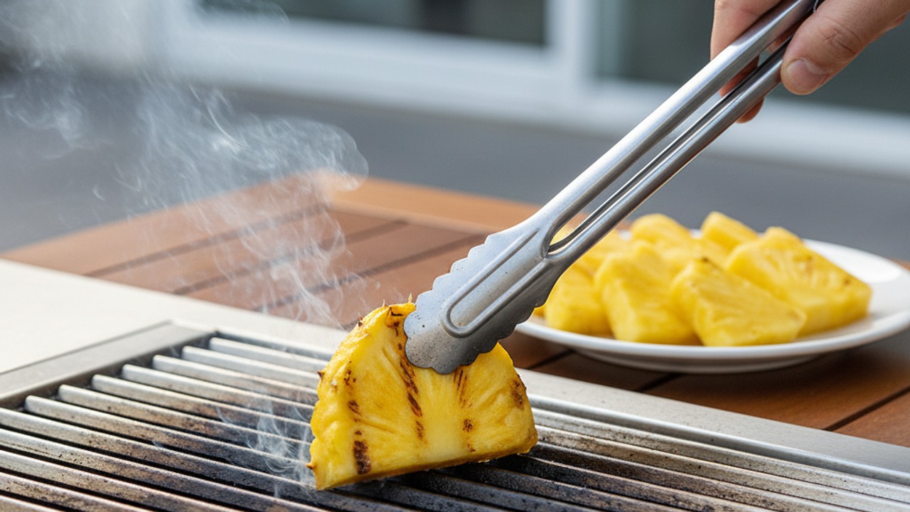 Char the pineapple on the grill