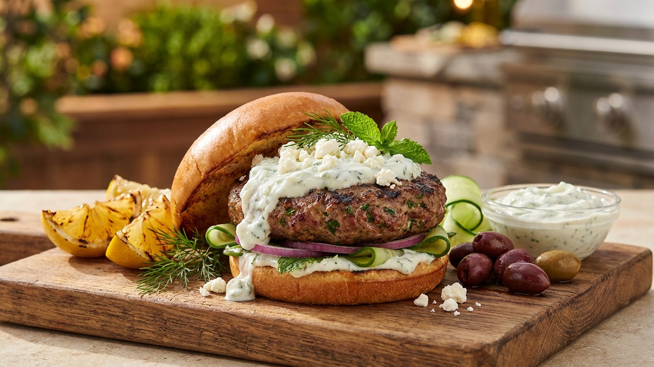 Greek Lamb Burgers with Tzatziki and Feta