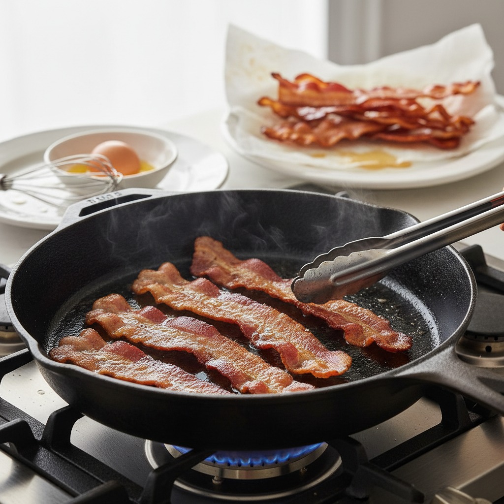 Cook the bacon until crisp