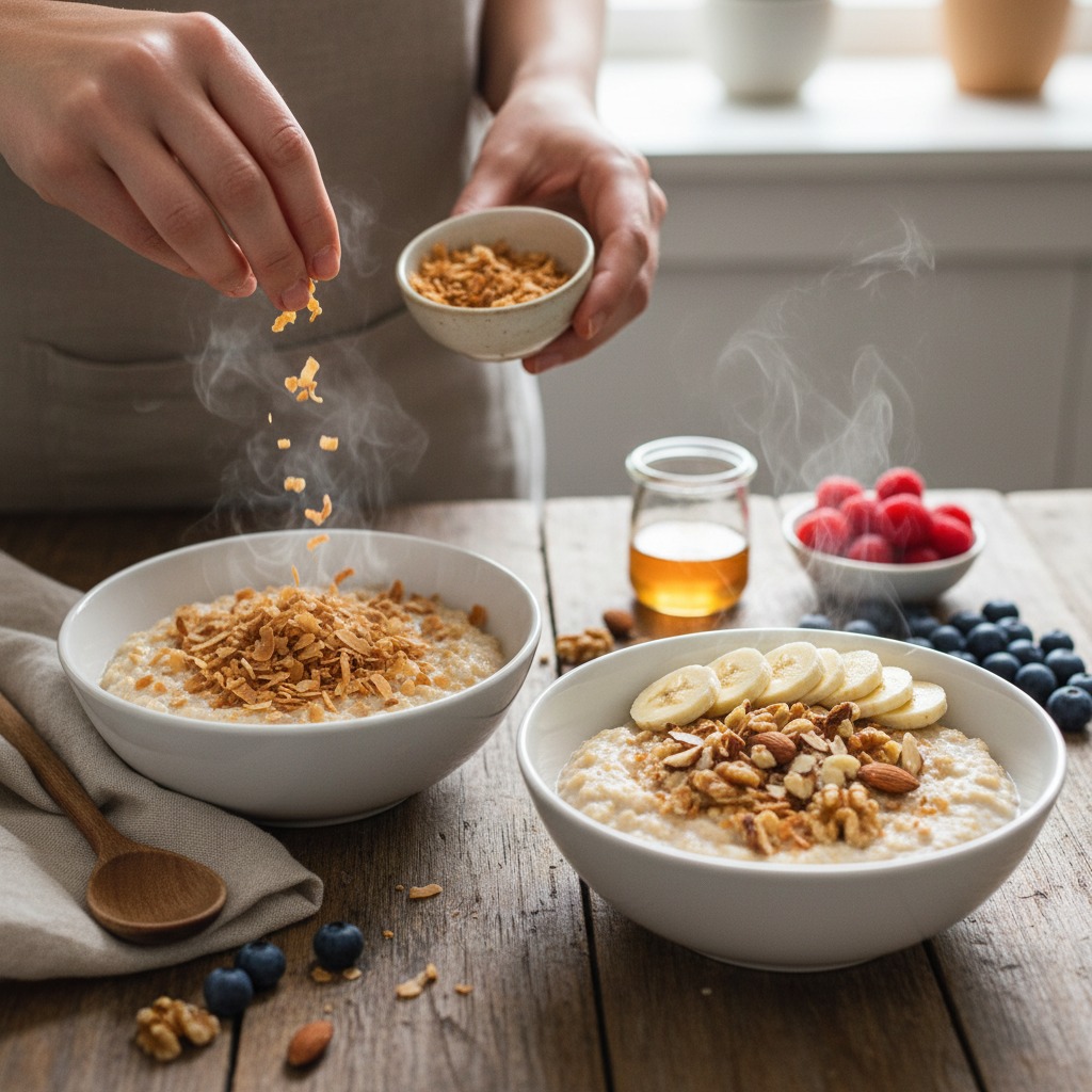 Serve with toasted coconut and toppings