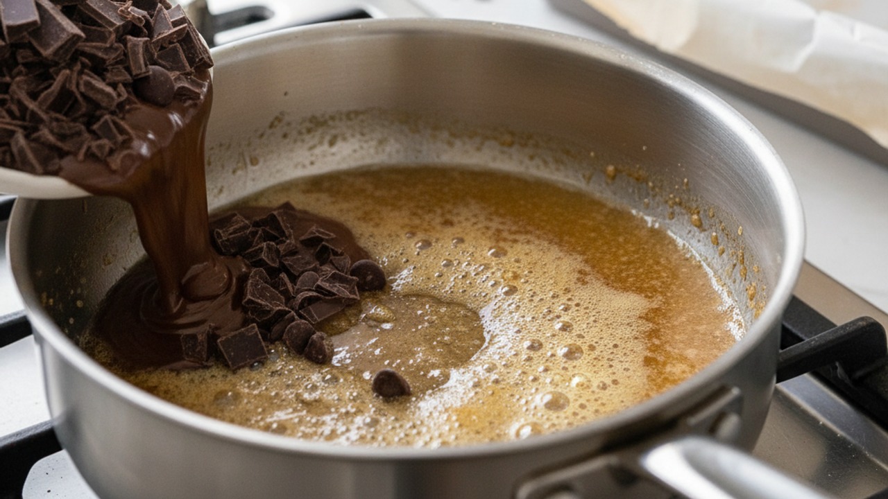 Brown the butter and melt chocolate