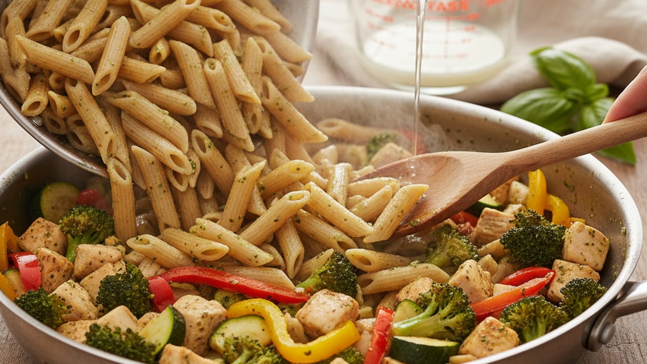 Combine pasta with pan mixture