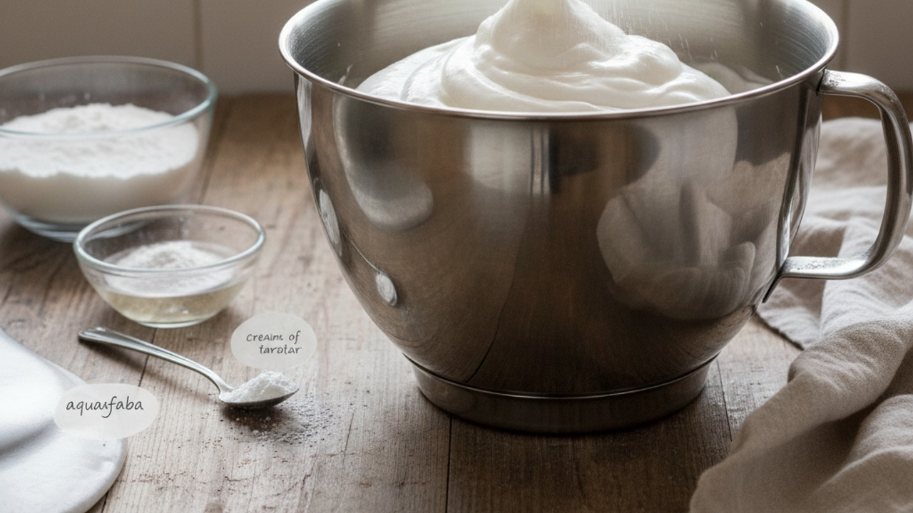 Whip the aquafaba to stiff peaks
