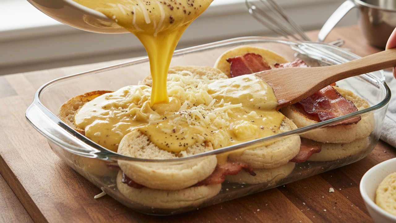 Make custard and add cheese