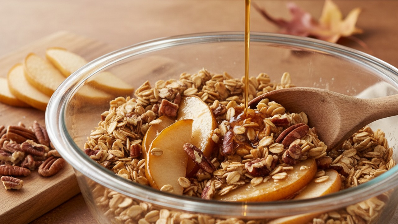 Combine and fold in pears & pecans