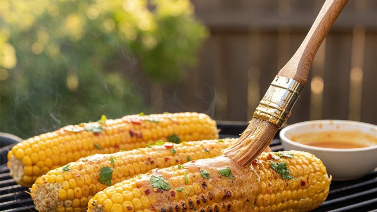 Grill and baste the corn
