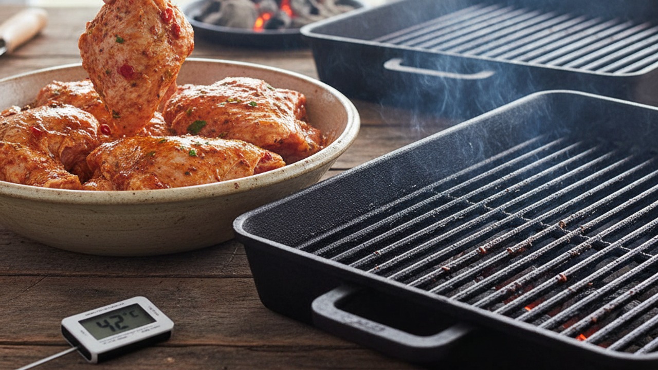 Prepare the grill and bring chicken to temperature
