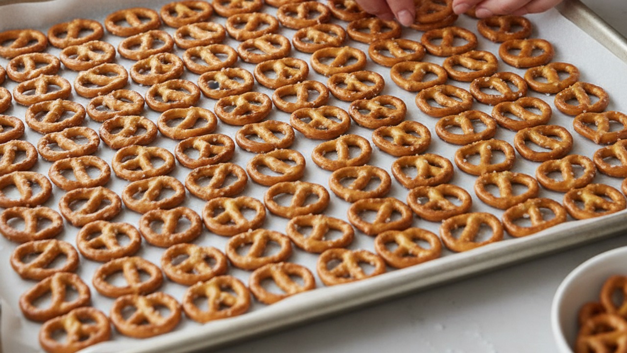 Prepare pan and pretzels