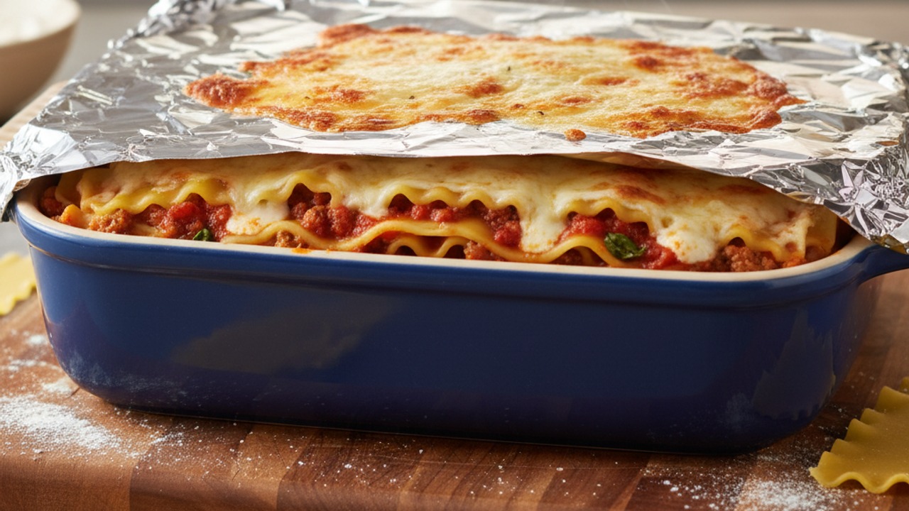 Cover and bake to hydrate noodles