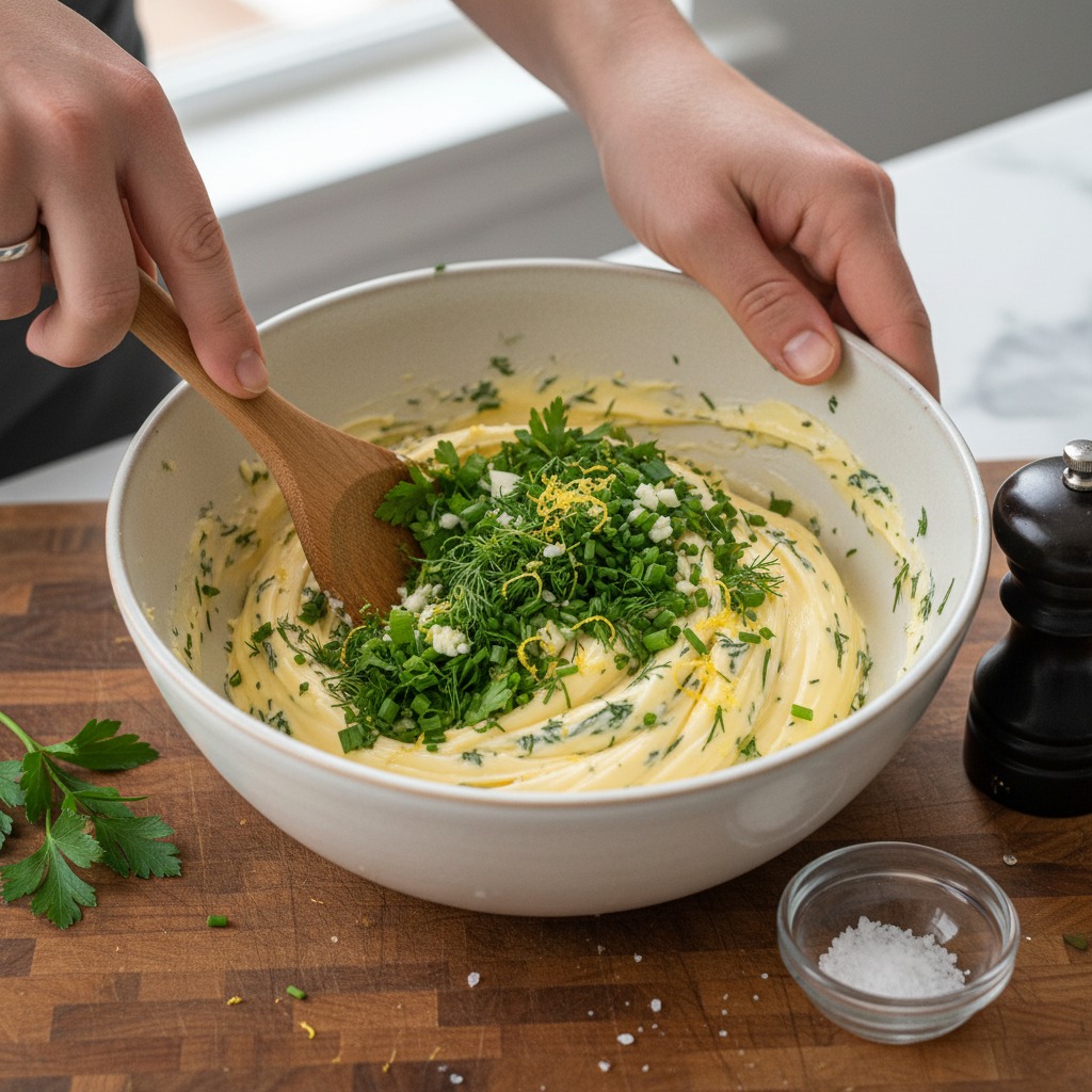 Mix herbs into butter