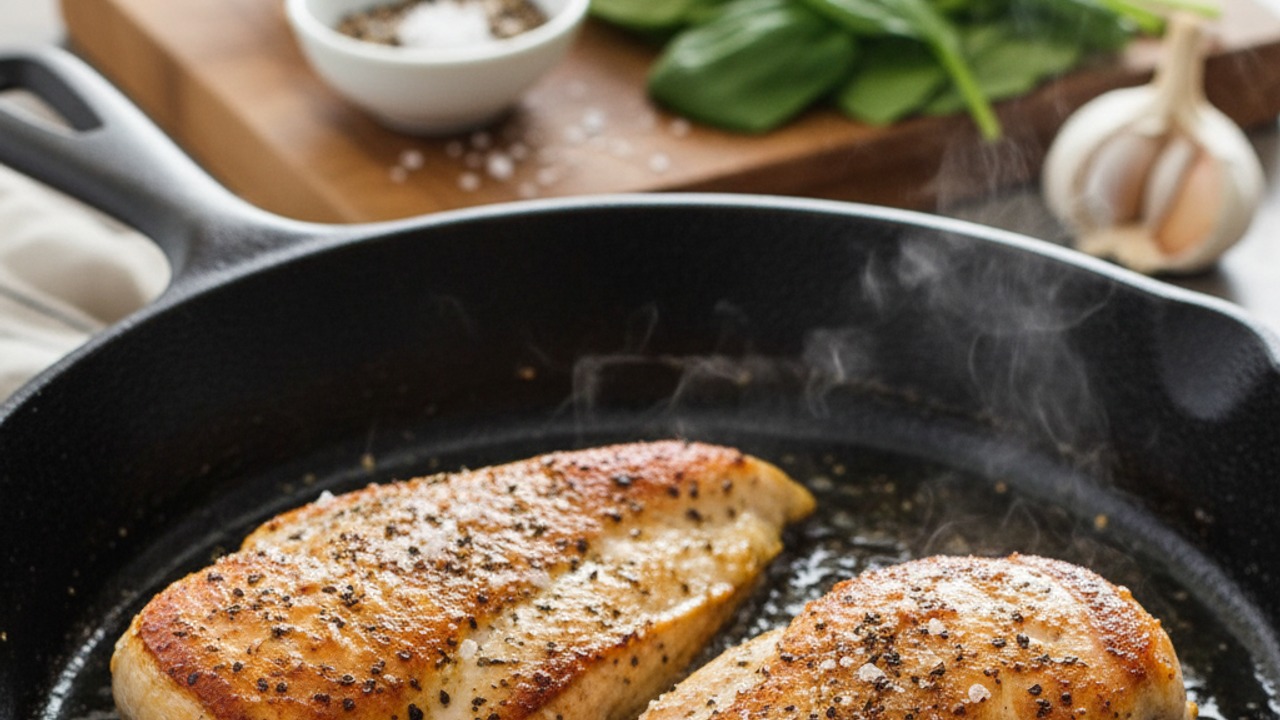 Season and sear the chicken